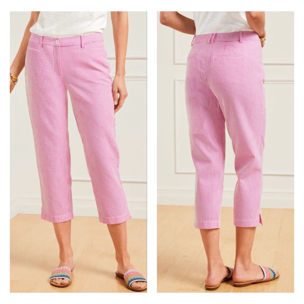 TALBOTS The Perfect Skimmer Sunshine Seersucker Capri Pants, Sz 14